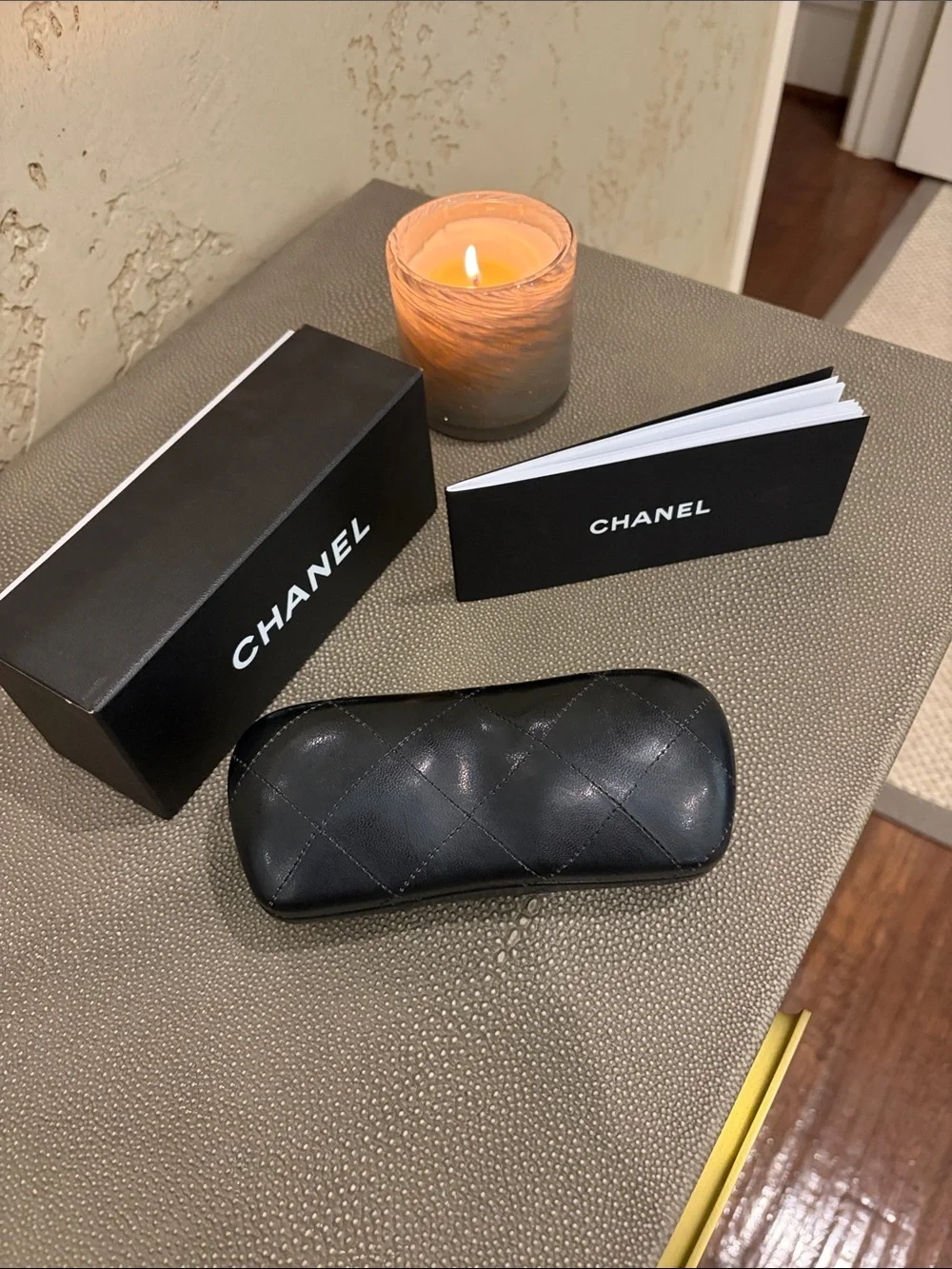 CHANEL Black Quilted Leather Sunglasses Case with Silver CC Accent